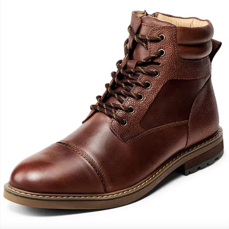 Bottes Gentleman à lacets en cuir vintage, fermeture éclair
